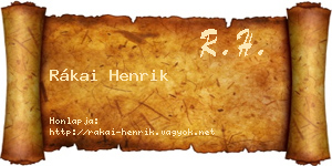 Rákai Henrik névjegykártya